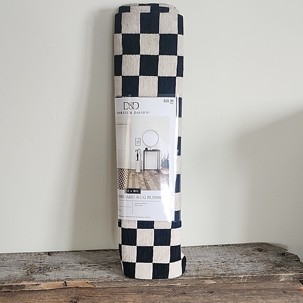 Darnell & David's Checkerboard Rug Runner - Black & Cream